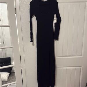 Good American Black Long Sleeve Ribbed Sweater Dress
